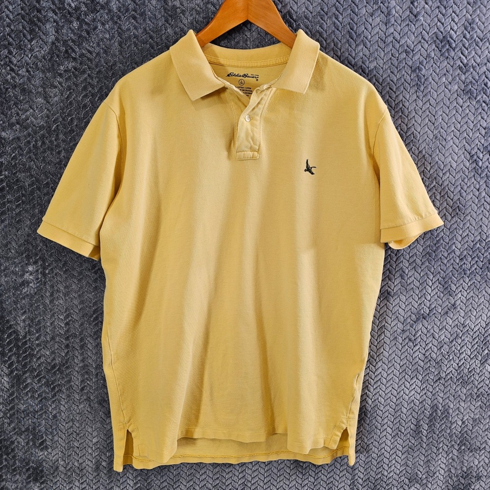 Eddie Bauer Mens Yellow Cotton Pique Short Sleeve Polo Shirt Large Tall L T